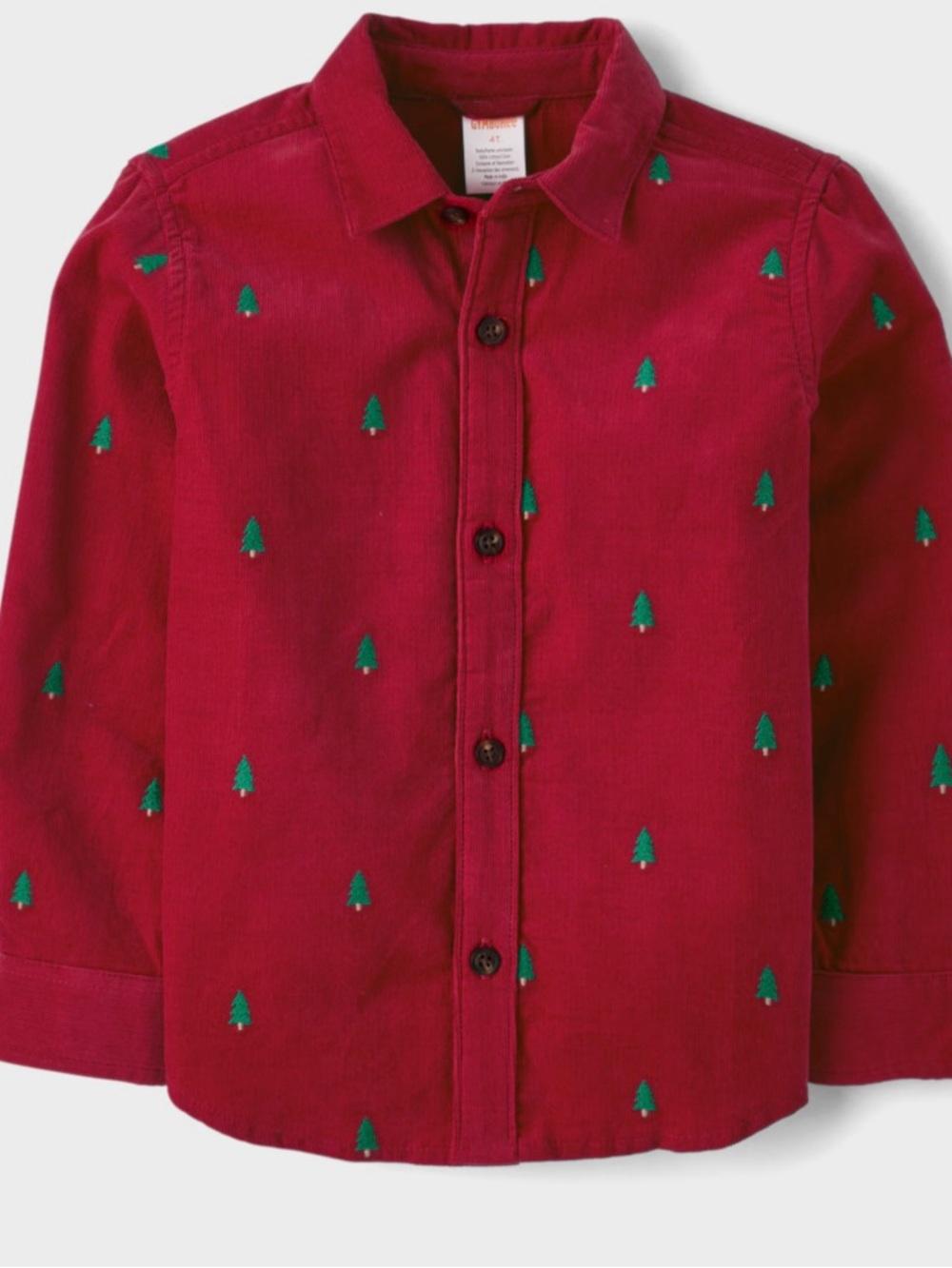4T Gymboree Red Corduroy Button-Front Shirt with Green Tree Embroidery